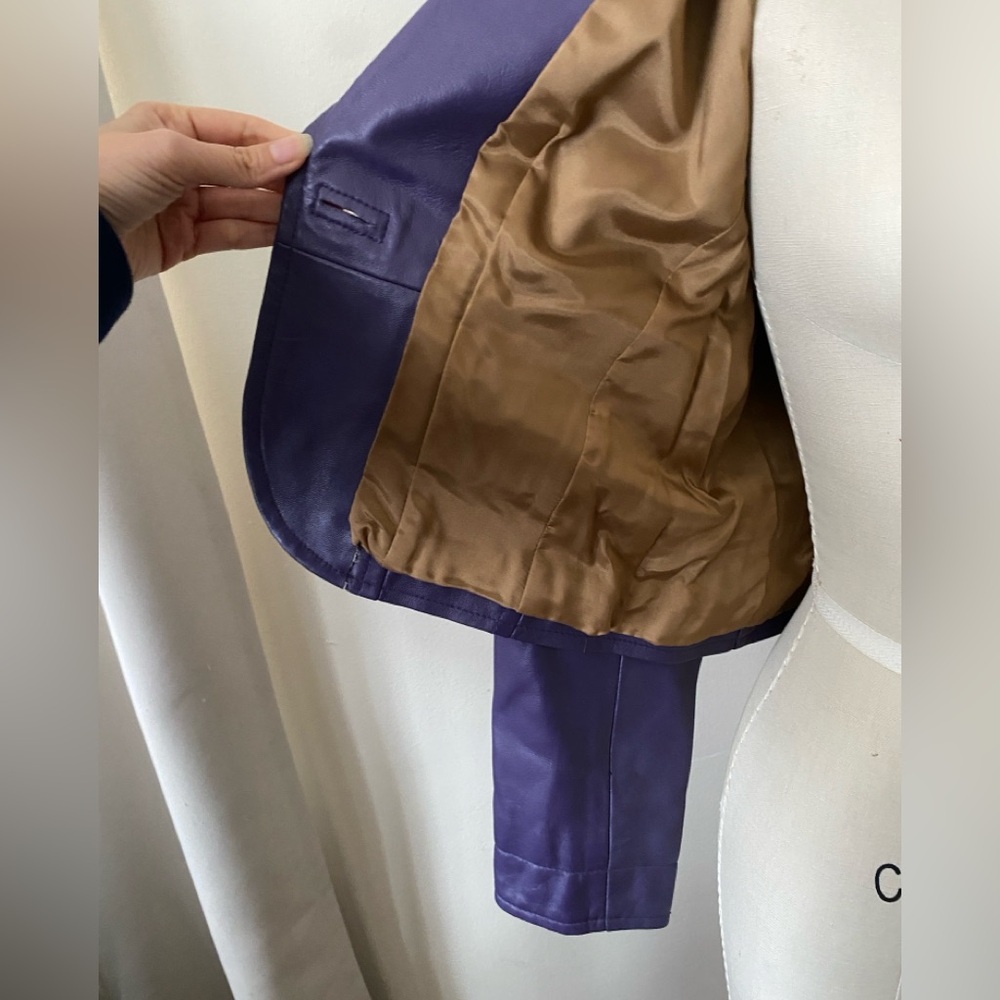 I.E. Purple vintage cropped leather jacket size Small petite - Picture 6 of 8